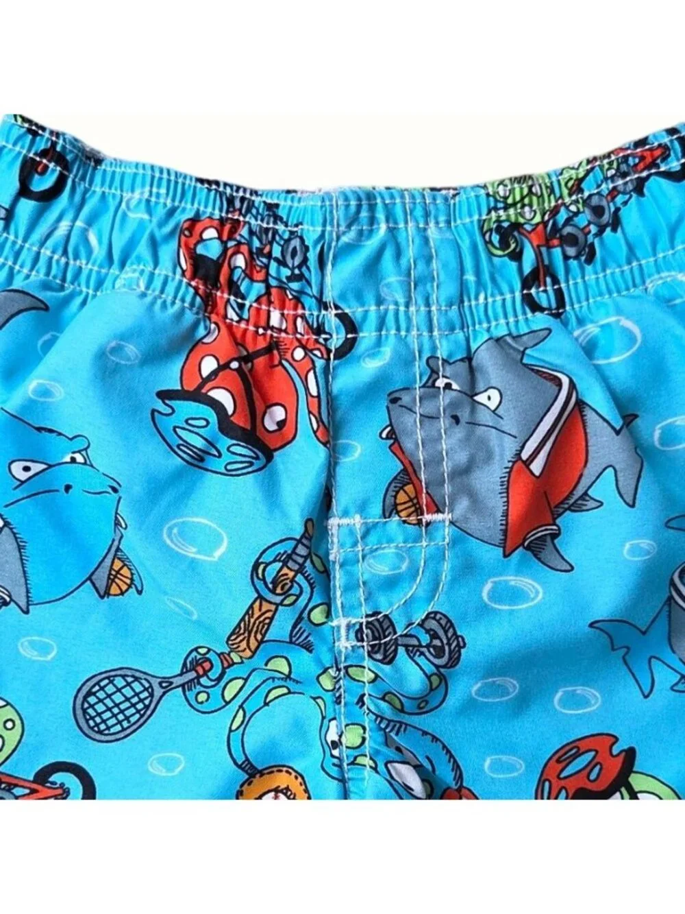 Vintage Inspired Baby Swim Trunks 6-9 Mos Elastic Waist Fish & Octopus Print  Es